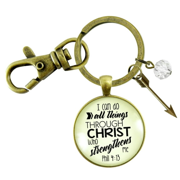 I Can Do All Things Faith Inspire Gutsy Goodness Bronze Keychain Brave Life Phil 4 13 Quote Cross Charm