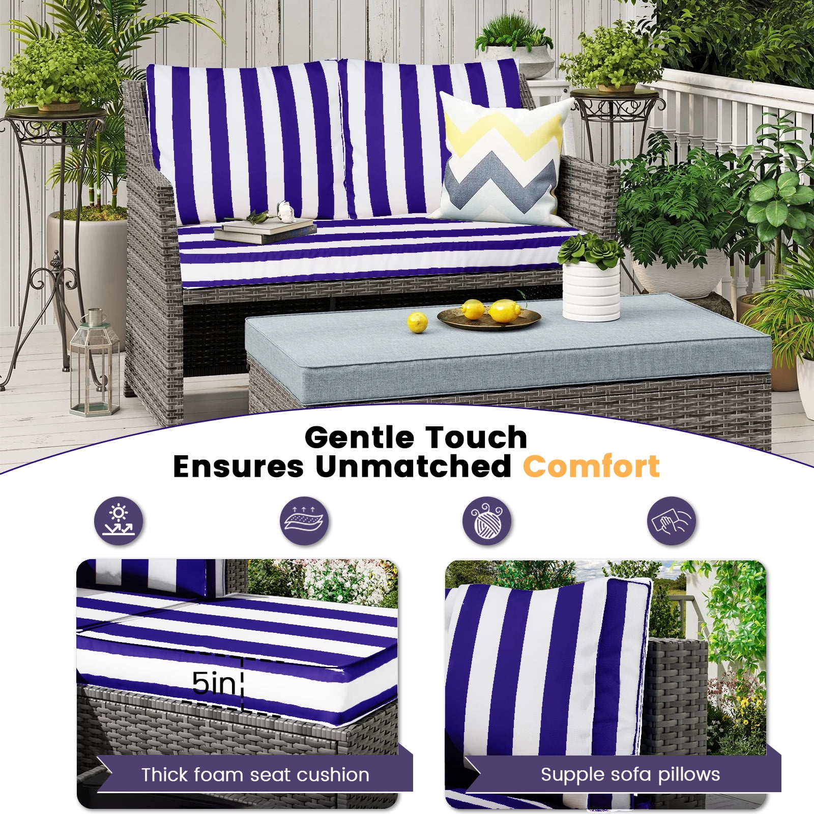 DTTRA Outdoor Loveseat Cushion Set, 48 x 24 Inch, Water Repellent, 3-Year Fade Resistant, Patio Furniture Cushions with Removable Cover, Ties and Hidden Zipper for Sofa Bench Couch Pads Set