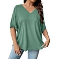 thumbnail image 2 of Jamicy Summer Tops for Women Plus Size V Neck T Shirts Solid Color Summer Half Sleeve Tees Casual Loose Fit Tunic Tops, 2 of 8