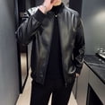 thumbnail image 2 of Men SprAutumn Thin Style Motorcycle Leather Jacket Fashionable Motorcycle Leather Jacket Fabric Soft Version Slim Simple Coat Black XXL, 2 of 6