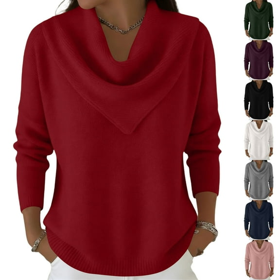 Cowl Neck Sweater for Women Quiet Luxury Cozy Knitted Sweaters Sequin Casual Loose Fashion Winter Pullover Pink XL