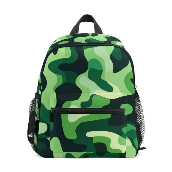 FORMRS School Backpack with Front Zippered Pocket 12" Elementary Student Travel Daypack, Green Camouflage Pattern