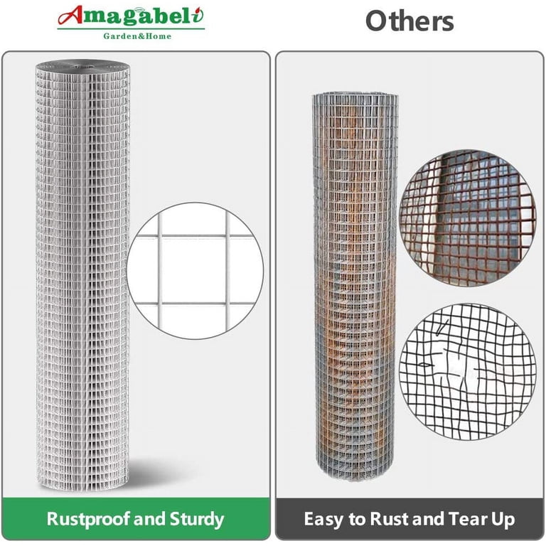 AMAGABELI GARDEN & HOME 1/4-Inch Hardware Cloth – 24inx50ft Galvanized 19-Gauge Square Mesh Fence For Garden, Chicken Coop, Snake Barrier