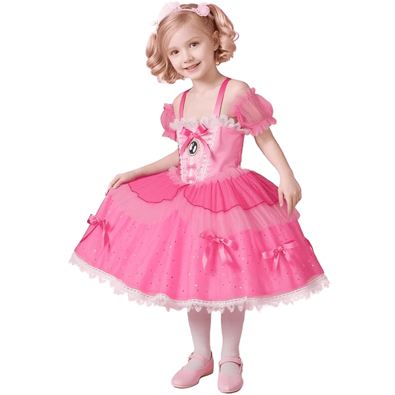 HAIKYUU Girls Peach Dress Kawaii Pink Princess Dress with Petticoat for Halloween, XS