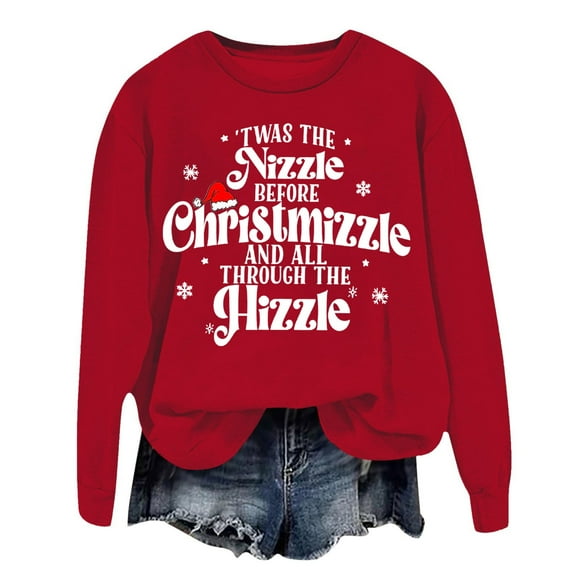 2025 Women's Winter Fashion Boys Size Two Short Outfits Sweatshirt Festive Christmas Print Comfy Womens Long Sleeve Shirts Round Neck Top