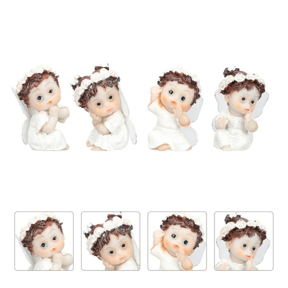 KAKOWELY White Resin Angel Figurine Unique Desk Adornment for Decor 4 Pieces Small Size