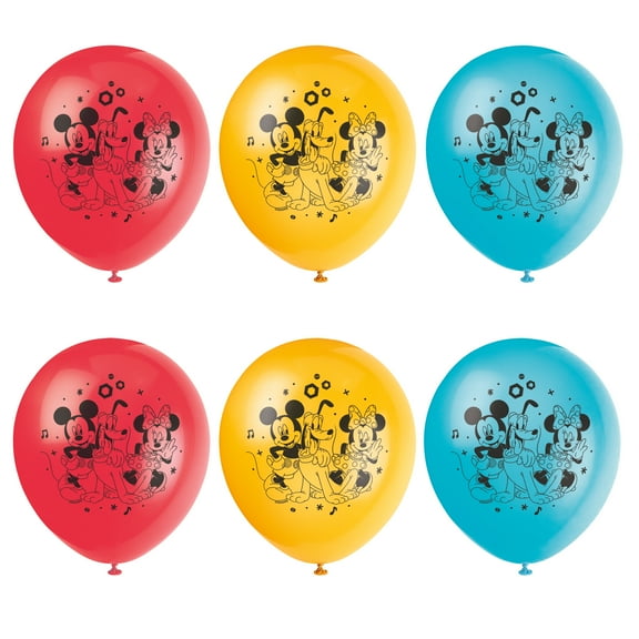 Disney Mickey & Friends Clubhouse Assorted Red, Yellow and Blue 12" Latex Balloons, 6ct
