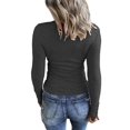 thumbnail image 3 of xiaxaixu T-Shirts Henley pour Femmes, Manches Longues Col Rond Boutonné sur les Hauts Slim Fit de Couleur Unie, 3 of 3
