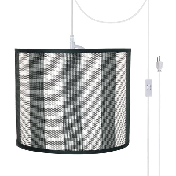 Aspen Creative 71091-21, One-Light Plug-In Swag Pendant Kit with Drum Lamp Shade, Hunter Green & White
