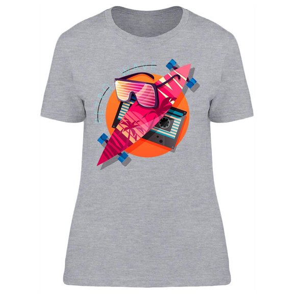 Retro Glasses And Longboard T-Shirt Women -Image by Shutterstock, Female XX-Large