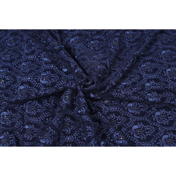 TRILOKI Navy Blue Velvet Embroidery DIY Arts & Crafts, Sewing, Wedding Dress, Crafts, Inches 44, 38 Work By The Yard