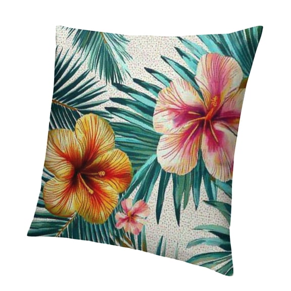 Autua Beautiful Floral Throw Pillow Covers,Tropical Flowers Palm Leaves Jungle Leaf Hibiscus Decorative Pillow Case Home/Car Decor 12x12in
