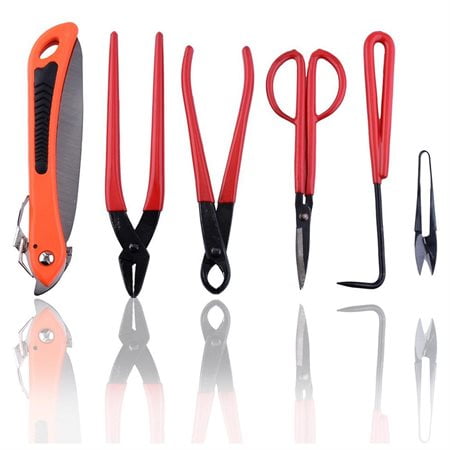 AGPtek Bonsai 6 PCS Carbon Steel Shear Set Kit with Tool Roll Wires Case