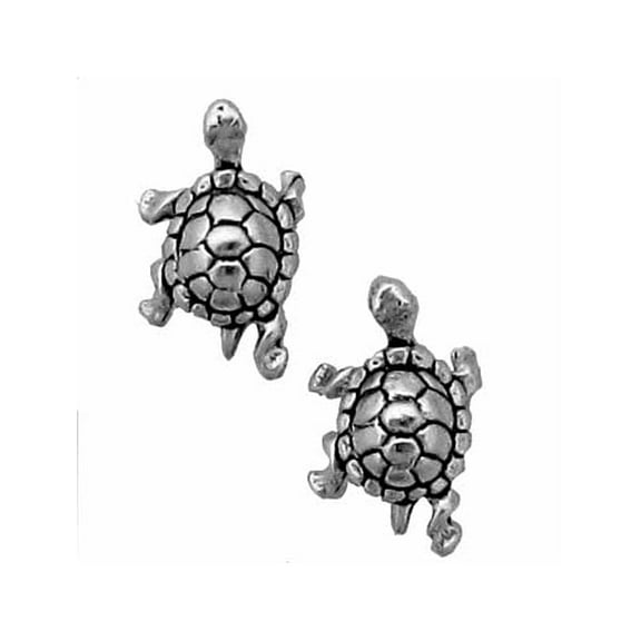 Solid .925 Sterling Silver Turtle Earrings with Hypoallergenic Posts and Backs Item #503