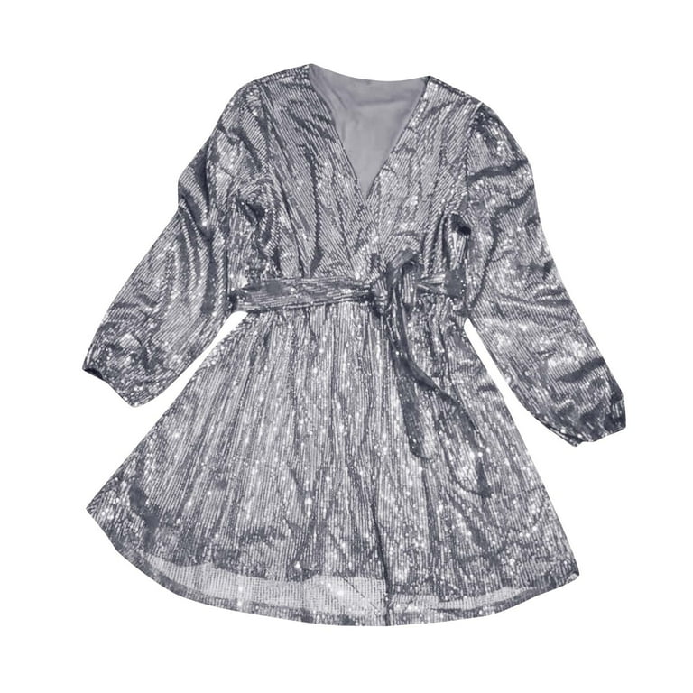 SCSAlgin Women's Sequin Sparkly Party Dress Lantern Sleeve V Neck Cocktail  Bodycon Glitter Lace-up Mini Dresse - Walmart.com