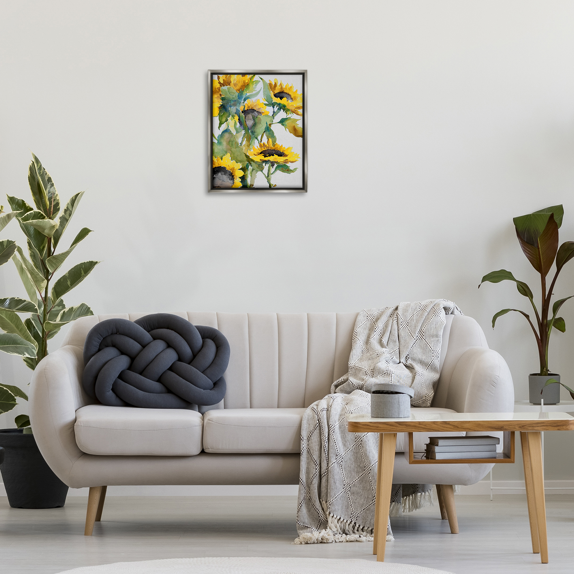 Stupell Industries Bright Blooming Sunflowers Botanical & Floral Painting Gray Floater Framed Art Print Wall Art, 17 x 21