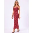 thumbnail image 2 of DARING DIVA Floral Maxi Spaghetti Strap Bodycon Dress XS Wine Red, 2 of 6