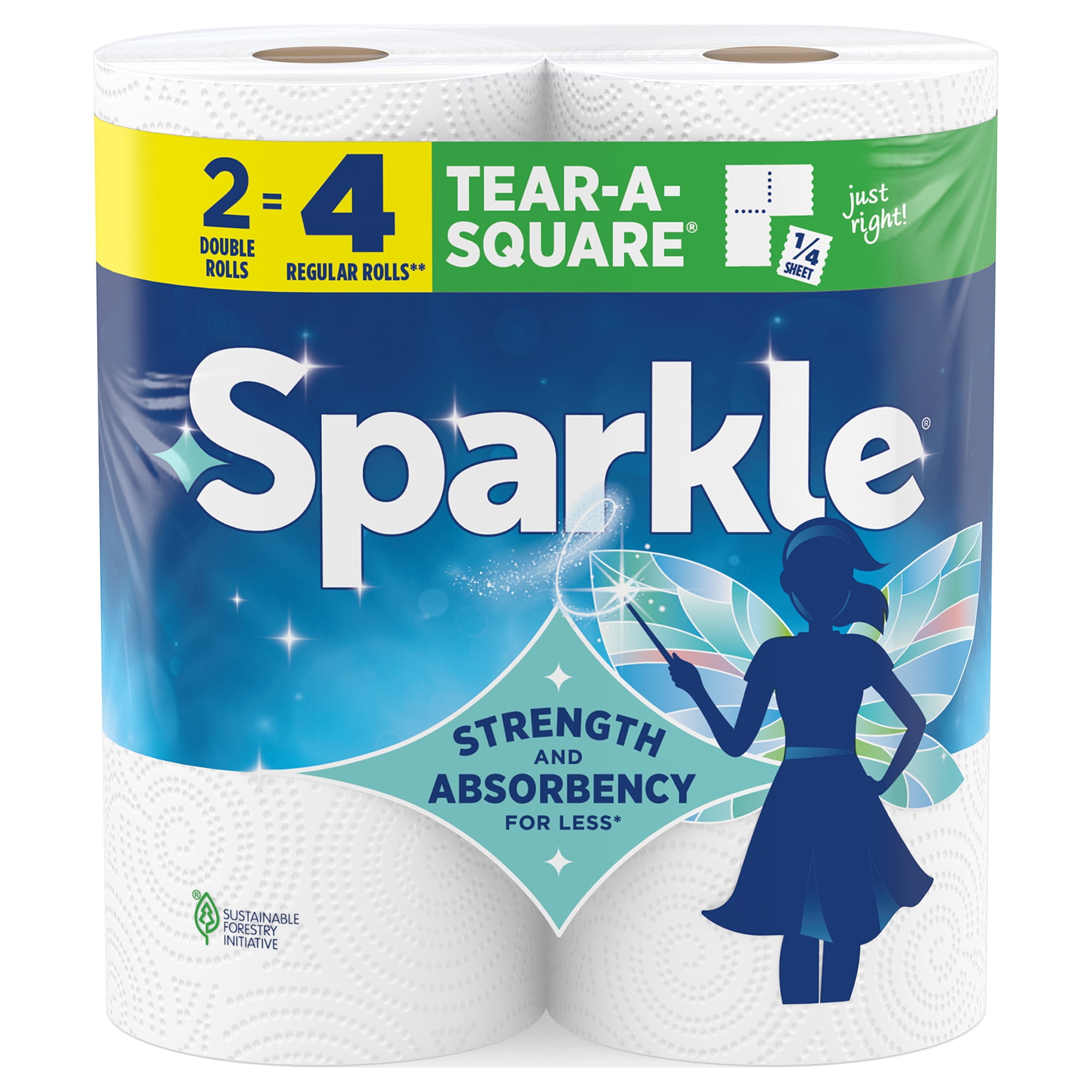 Sparkle Tear-A-Square Paper Towels, 2 Double Rolls, 110 Sheets per Roll