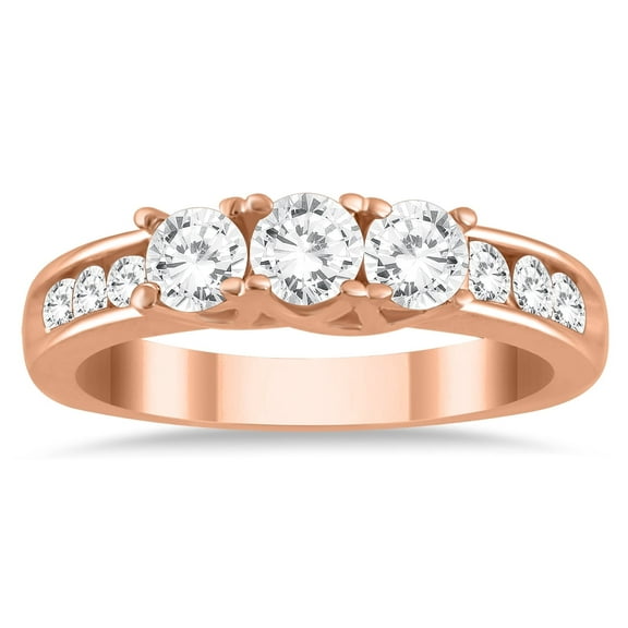 SZUL Women's 1 Carat TW Diamond Three Stone Ring in 10K Rose Gold (J-K-L Color, I2-I3 Clarity)