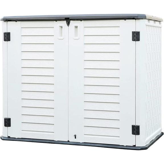 Nicehomfit White Plastic Outdoor Storage Cabinet Freestanding Patio Furniture Cabinet