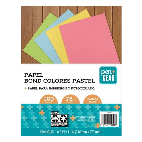 Resma de Papel Pen+Gear 100 Hojas Tamaño Carta Color Pastel Multicolor