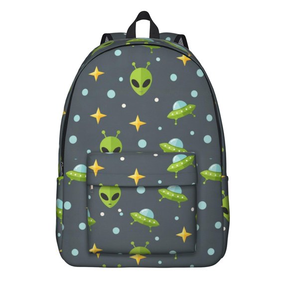 Alien UFO Medium Gray Pattern Backpack for School, Cute School Bag with Adjustable Shoulder Straps and Padded Back, 15.7"x11.8"x5.5"