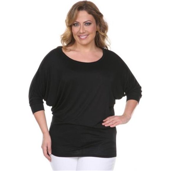 PS124-Black-1XL Plus Size Bat Sleeve Top-Tunic, 1 Extra Large