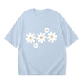 thumbnail image 5 of T Shirts for Women Short Sleeve Crewneck Floral Print Graphic Tee Summer Simple Drop Shoulder Breathable Casual Tops Light Blue M, 5 of 5