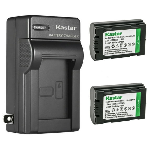 Kastar 2-Pack Battery and AC Wall Charger Replacement for Panasonic CGR-S602, CGR-S602A, CGR-S602A/1B, CGR-S602E/1B, CGR-S602SE, CGR-S603, CGR-S603A/1B, DMW-BL14 Battery