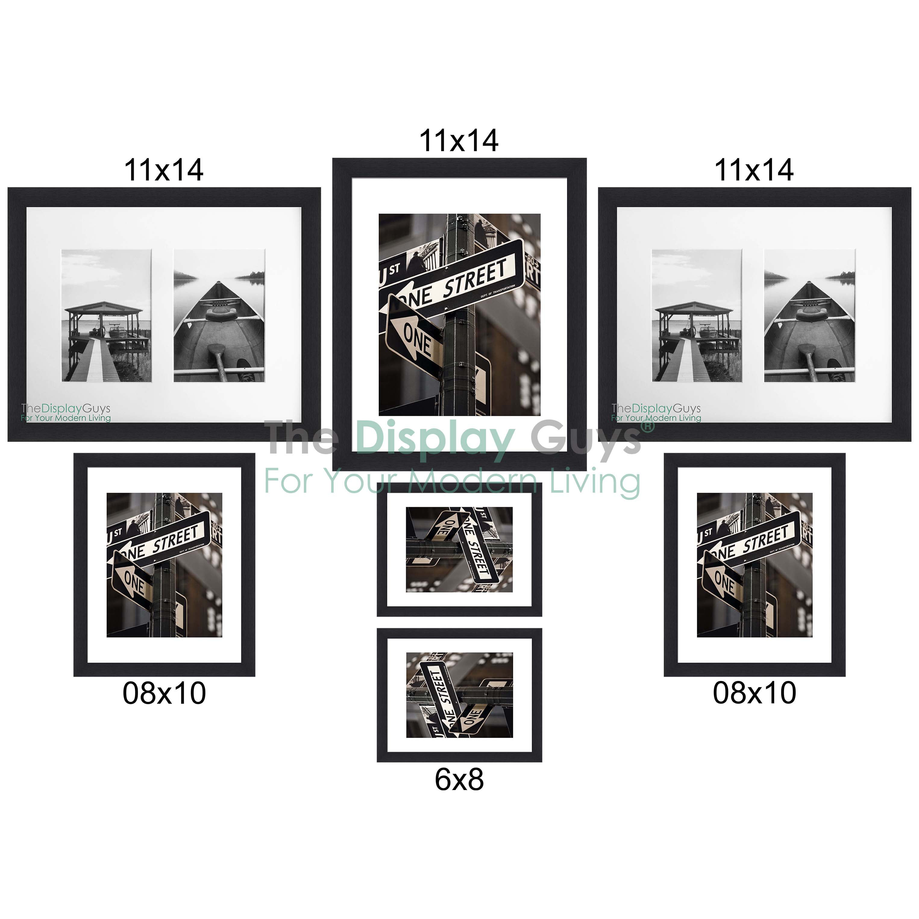 The Display Guys Affordable 2 Pieces 8x10 Black Wooden Photo Frames with Plexi Glass w/Mat for 5x7 Photo