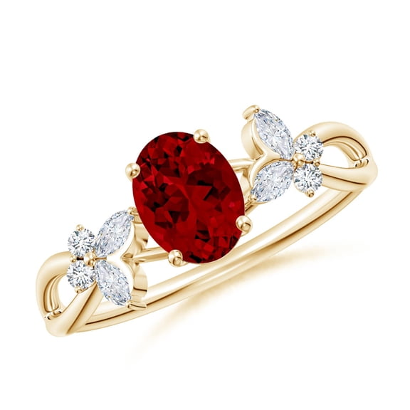 ANGARA Lab Grown 1 Ct Oval Ruby Butterfly Engagement Ring for Women in 14K Yellow Gold (Size-7x5mm) | July Birthstone, Birthday, Anniversary, Jewelry Gift for Women | Lab-Grown Ruby Ring