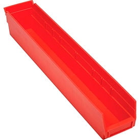 Plastic Shelf Bin Nestable 4-1/8 x 23-5/8" D x 4"H Red, Lot of 12