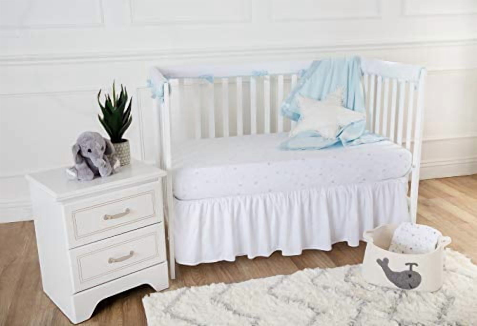 100% Natural Cotton Percale Ruffled Crib Skirt, White, 52"L x 28"W + 13.5"