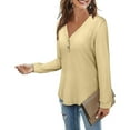 thumbnail image 3 of Azrian Prime Day Today,Women's Solid Color V-Neck Button Causal Long Sleeve Tops Blouse Loose, 3 of 6