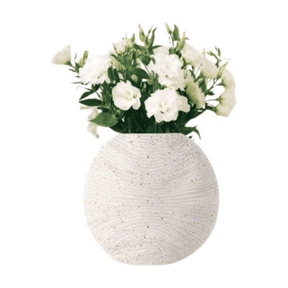 Aria Home White Ceramic Flower Vase with Brown Speckles & Textured Ridges, Home Décor Accent