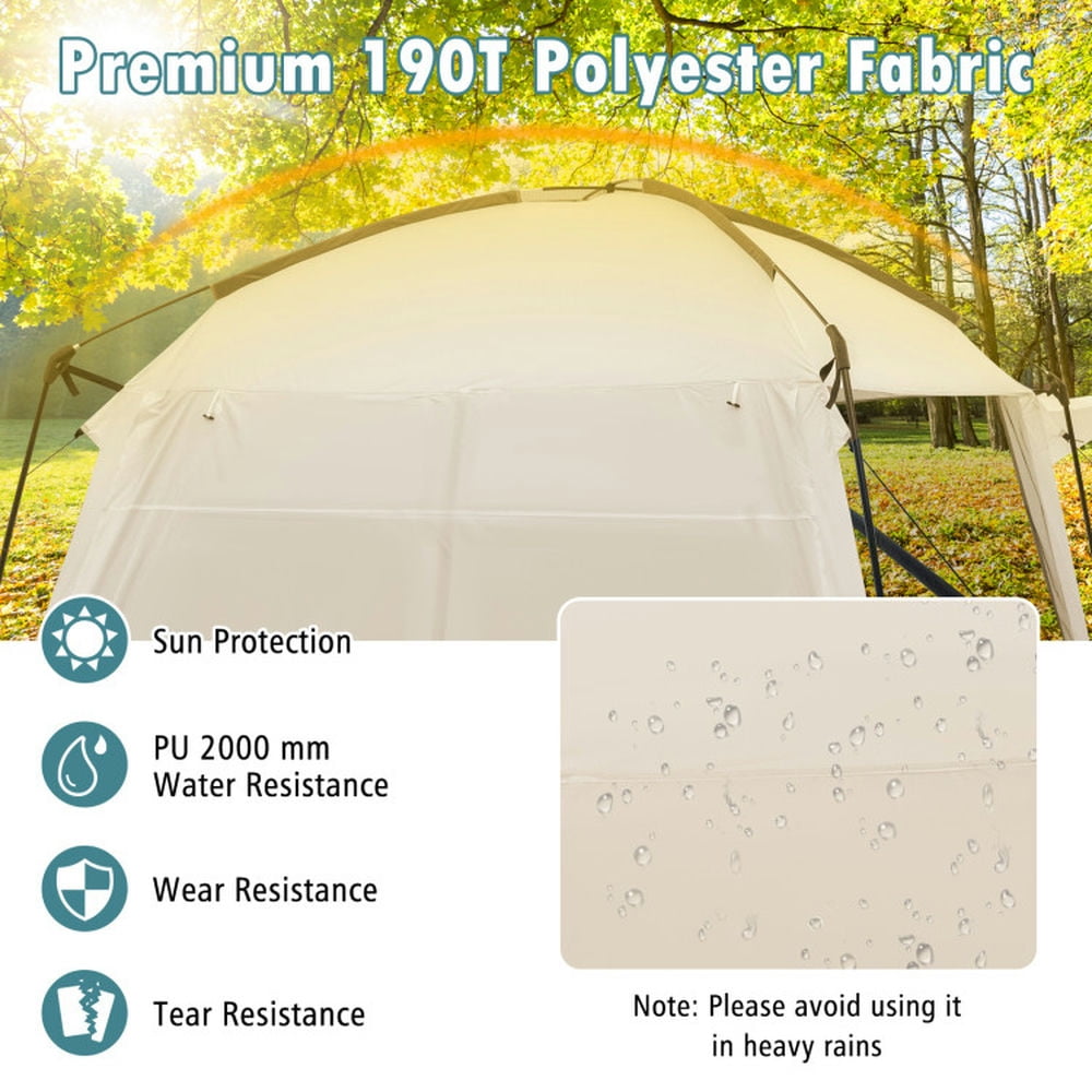 Barara King Outdoor Tent,Portable Camping Shelters,10 x 10 Feet Screened Canopy Tent w/ Vestibule and Zippered Door-Beige