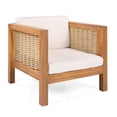 thumbnail image 5 of GZXS Outdoor Acacia Wood Club Armchair with Beige Cushion and Natural Wicker Armrests, Weather-Resistant Frame, 400 lbs Capacity, for Patio Garden Deck, 5 of 10