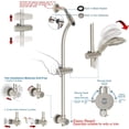 thumbnail image 2 of Handheld Showerhead & Rain Shower Combo for Easy Reach, 27.5" Drill-free Stainless Steel Slide Bar, 5”of 5-setting Handheld Shower and Showerhead, with 5ft Hose, 2 of 7