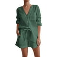 thumbnail image 2 of Riforla Women Summer Solid Color Long Sleeve Shorts Conditioning Fashion Casual Home Service Two Piece Set 2 Piece Sets Women Outfit Green XL, 2 of 7