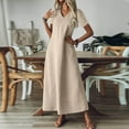 thumbnail image 6 of Tianiyouqing Women's Linen Summer Maxi Dress V Neck Short Sleeve Workout Church Tank Dresses Zipper Back Flowy Elegant Business A Line Dresses Khaki XXL, 6 of 7