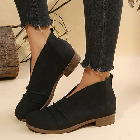 

Gubotare Womens Winter Boots Women s Ankle Boots Combat Stacked Low Heel Lace Up Zipper Booties Black 8.5