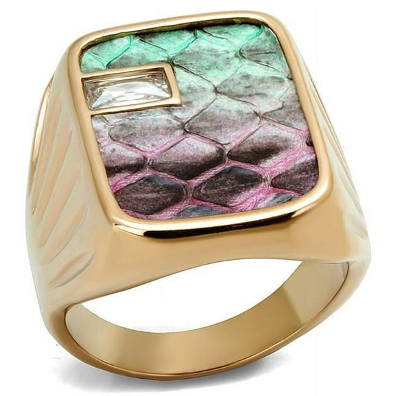 Alamode TK2737-10 Men IP Rose Gold Stainless Steel Ring with Leather in Multi Color - Size 10