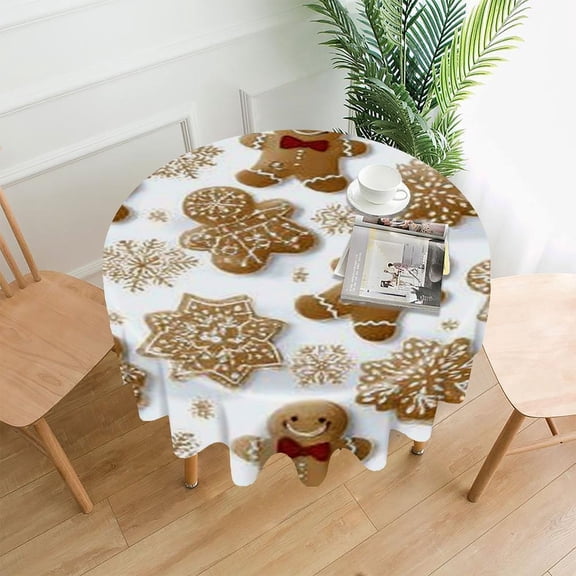 RKSupls 60 Inch Round Tablecloth, Gingerbread Snowflake Premium Polyester Straight Edge Wrinkle Resistant Washable Table Cover for Party Home Dining Decor
