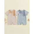 thumbnail image 3 of Gupgi Baby Boys Summer Button Romper Short Sleeve O Neck Stripe Print Jumpsuit with One Pocket, 3 of 9