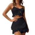 thumbnail image 2 of Plus Size Swimwear Women's Two Piece Skirt Bathing Suit Eyelet Embroidery Cutout Tops with Ruffled Mini Skirt for Summer Beach Vacation Wear Black L, 2 of 5
