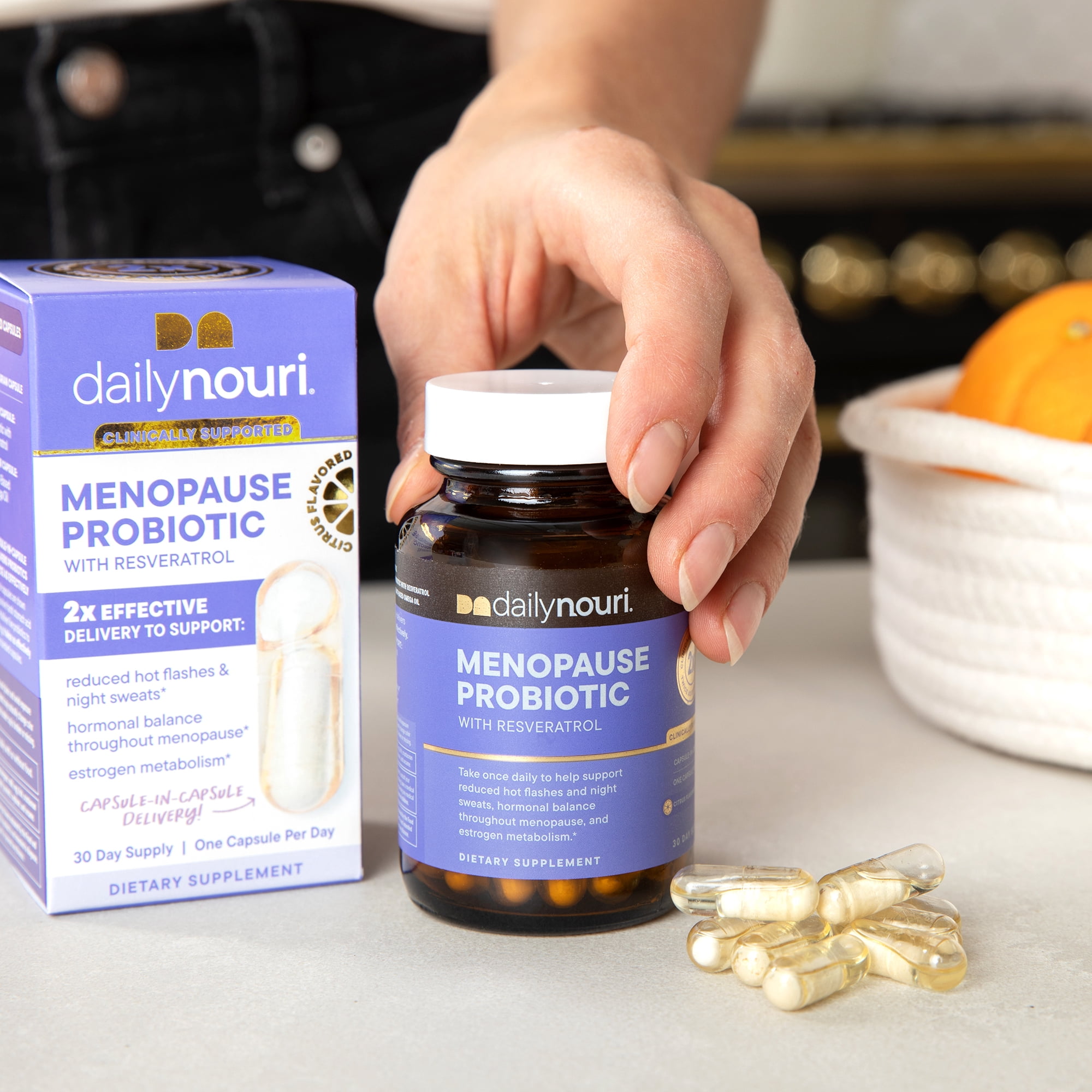 Nouri Menopause Health Probiotic with Omega and Resveratrol Vegan Capsules, 30 Day Supply