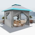 thumbnail image 3 of Outdoor Waterproof 10' x 10' Pop-Up Canopy & Instant Shelter, Portable Enclosed Gazebo Tent with 4 Removable Sidewalls, Blue&White, 3 of 15