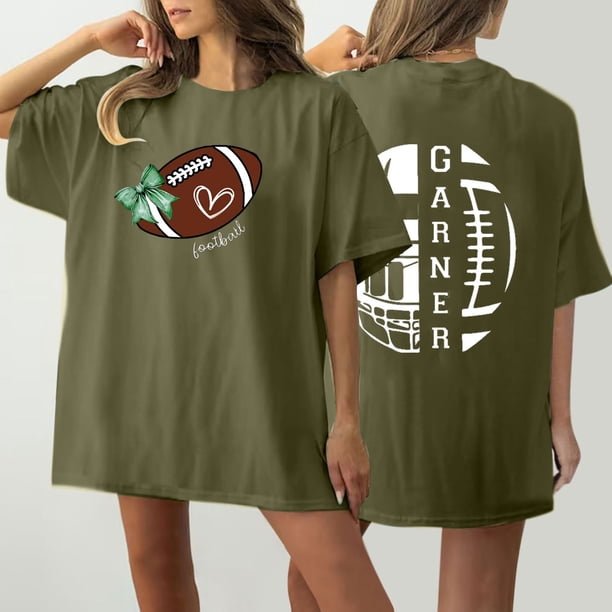 Puntoco Camiseta informal con estampado de doble cara para mujer, cuello redondo, hombros caídos, manga corta