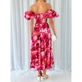 thumbnail image 4 of Women'S Summer Casual Midi Dress Puffy Short Sleeve Square Neck Smocked Tiered Ruffle Dresses Rose Red & Pink XL, 4 of 5