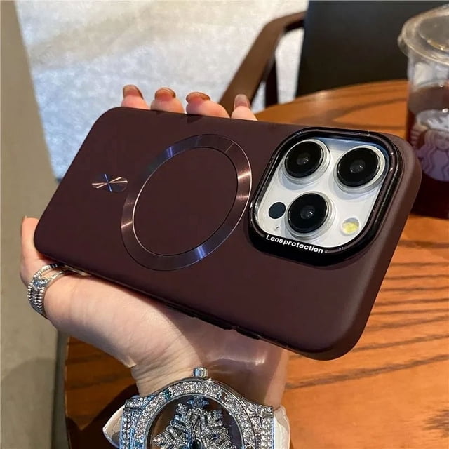 New Luxury Matte PC Bumper Magnetic Case For iPhone 16 15 14 Plus 13 12 Pro Max Magsafe Wireless Charging Protection Back Cover Wine Red For iPhone 12 12Pro
